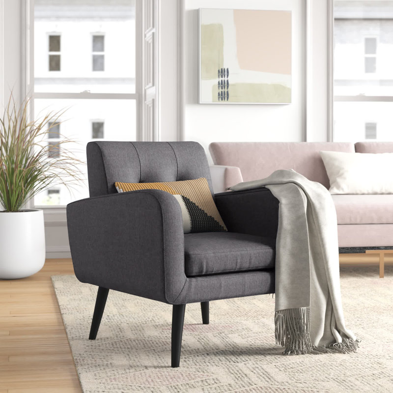 Almeda 29.75'' W Tufted Polyester Armchair with Solid Wood Legs, Gray Polyester
