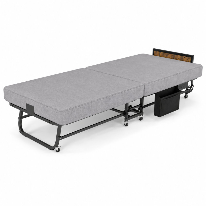 Lit pliant 78 po x 31 po avec tête de lit et chargement USB, lit d'invité en mousse à mémoire de forme sur roulettes pour petits espaces