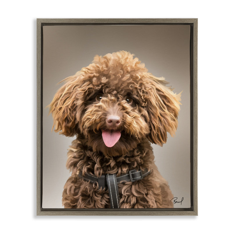 «Fluffy Toy Poodle», art mural encadré sur toile flottante, design par Renel Peters, H 21 po x l 17 po