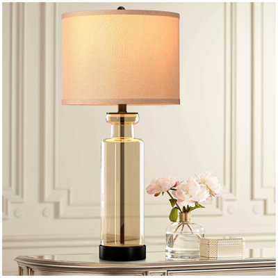 Ensemble de 3 lampes de table à température de couleur de 3 avec ports USB C et A, lampe de table moderne en verre de 27 po pour le salon, lampe de maison de campagne brune avec abat-jour en lin, lampes de chevet pour tables de chevet (ampoules incluses