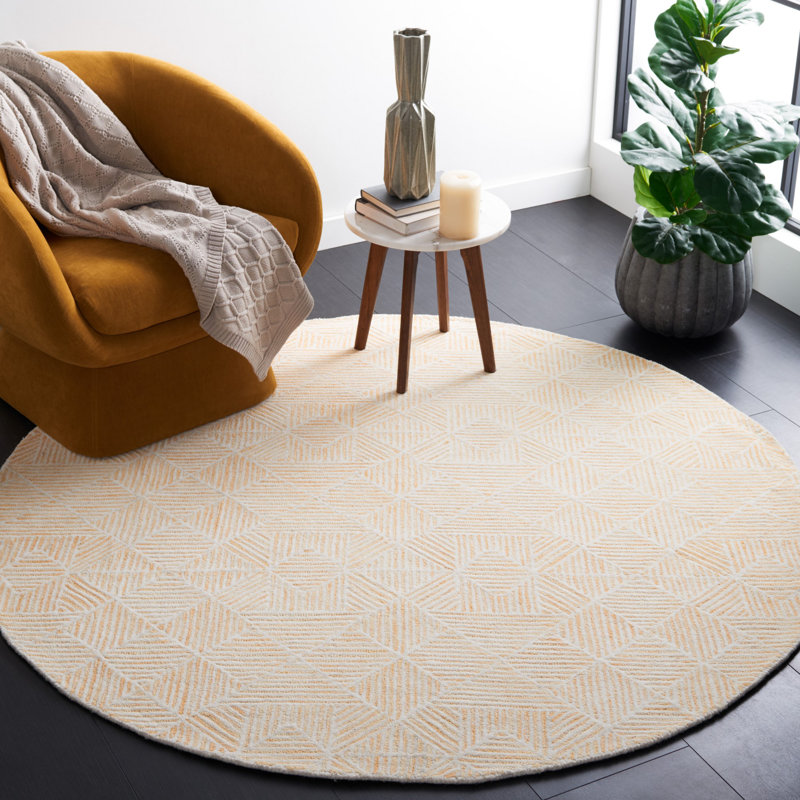Hoopeston Hand Tufted 0.8 Wool 0.2 Cotton Geometric Rug, Round 6'