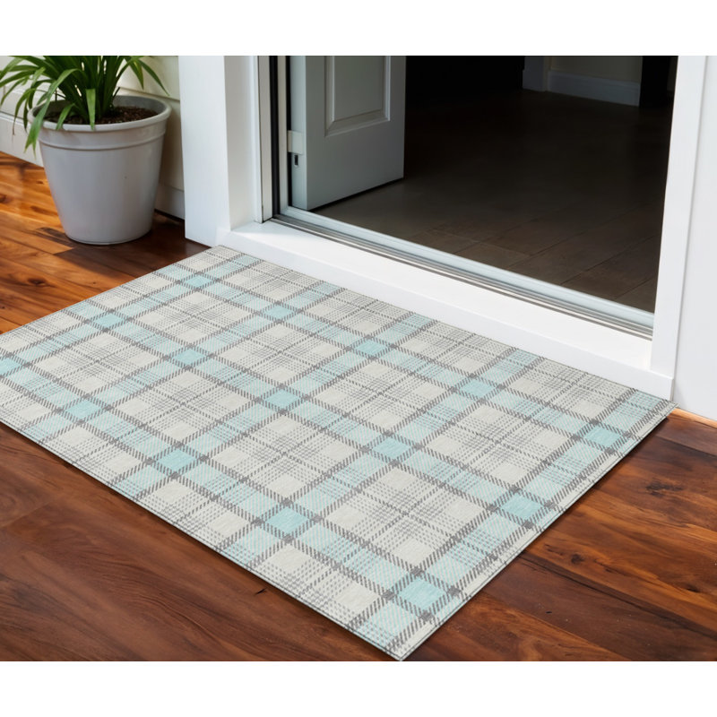 Tapis extérieur lavable à carreaux bleu ciel 3 pi x 5 pi