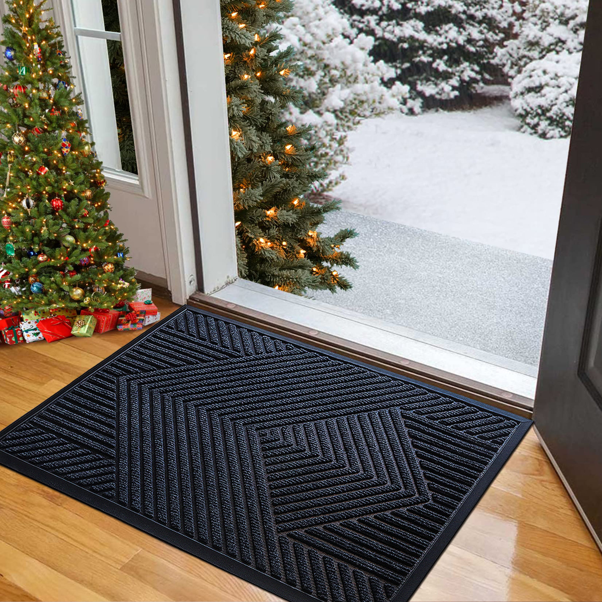 Lodewyk Decorative Non-Slip Indoor Outdoor Door Mat Latitude Run Color: Black, Mat Size: 17 W x 30 L