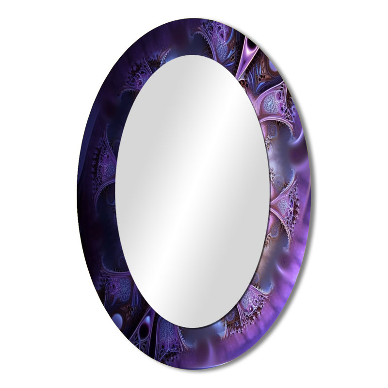 Mandala cosmique en mauve mystique I - grand miroir mural ovale sur métal, 36 po x 24 po