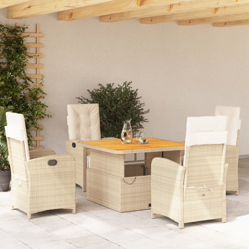  Ensemble de salle à manger de jardin beige et brun PE rotin moyen