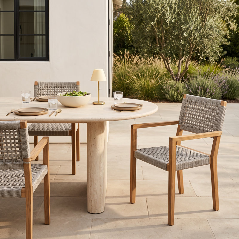 Cava Solid Teak Wood and Rope Stacking Armchairs, Gray