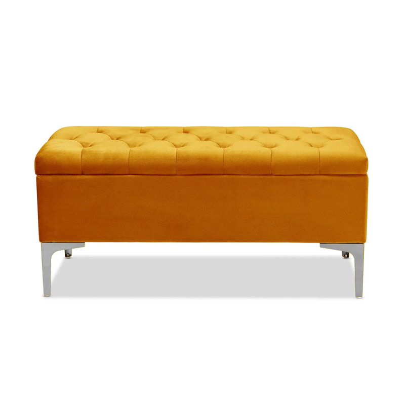 Modena Wide Velvet Tufted Rectangle Ottoman Storage Bench with Legs, Upholstered Multi-Function Footstool Bench for Living Room & Bedroom