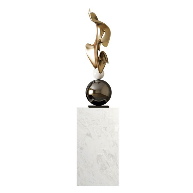 62.99"Modern Geometric Electroplated Art Sculpture, White/Gold/Black