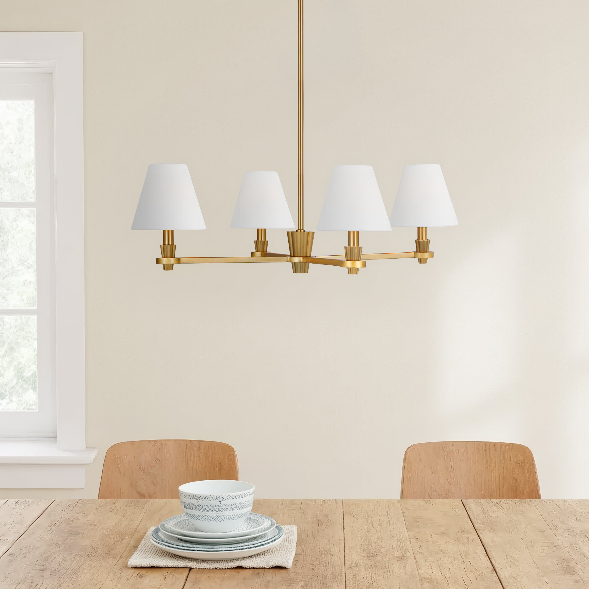 4 - Light Metal Dimmable Chandelier, Burnished Brass