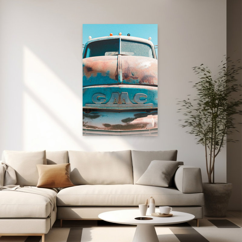 «Vintage Rusted Gmc Truck Classic Retro Traditional Traditional Tree Landscape», reproduction d'art mural, H 60 po x l 40 po