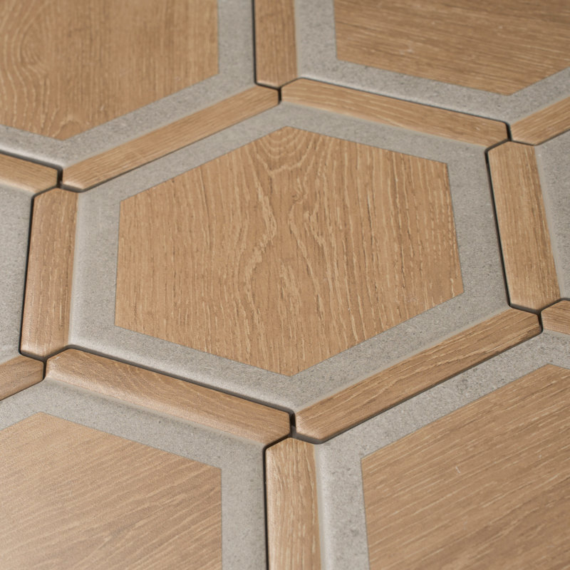 Aureole 8,66 po X 9,84 po Carreau de plancher et de mur hexagonal en porcelaine grise matte délavée (8,07 pieds carrés / caisse) - 18 feuilles