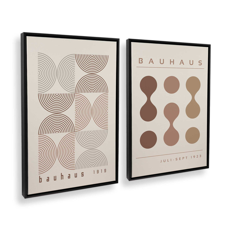 Bauhaus Flow and Composition en brun I, ensemble de 2, H 36 po x l 50 po, Cadre flottant noir satiné