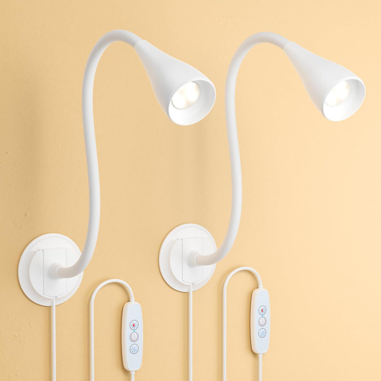 2-Pack Wall Mounted Reading Lights with Flexible Gooseneck