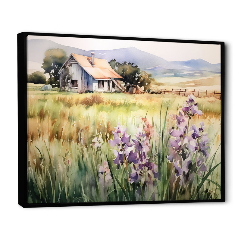 Lavande, campagne, prés - orchidées, reproduction d'art sur toile, Cadre flottant noir, H 12 po x l 20 po x P 1 po