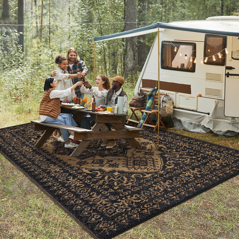 Outdoor Rug Waterproof Reversible Rug Plastic Straw Rug, Foldable Lightweight Camping Rug with Storage Rug, 4 Stakes, UV Resistant Patio Rug, Outdoor Carpet for Backyard Garden