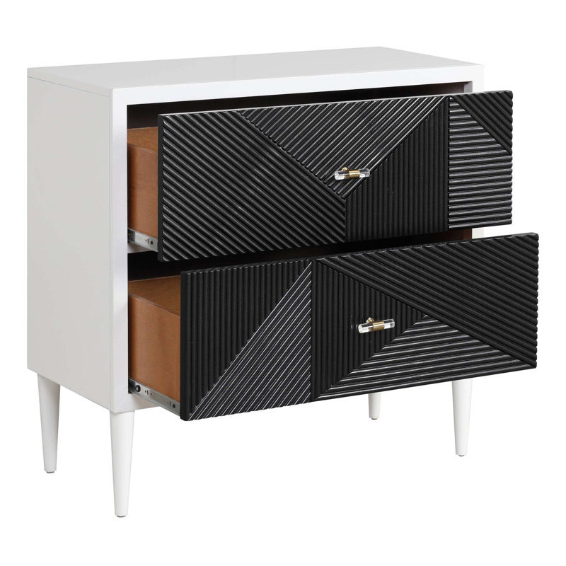 Table de chevet blanche et noire avec 2 tiroirs
