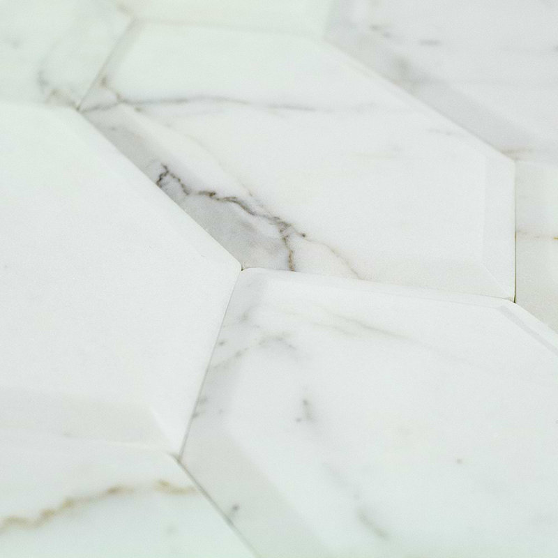 Calacatta 4x8 Beveled Hexagon Polished Marble Tile