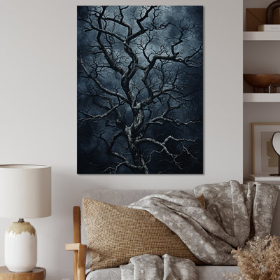 Arbre gothique gris la nuit I - arbre, art mural
