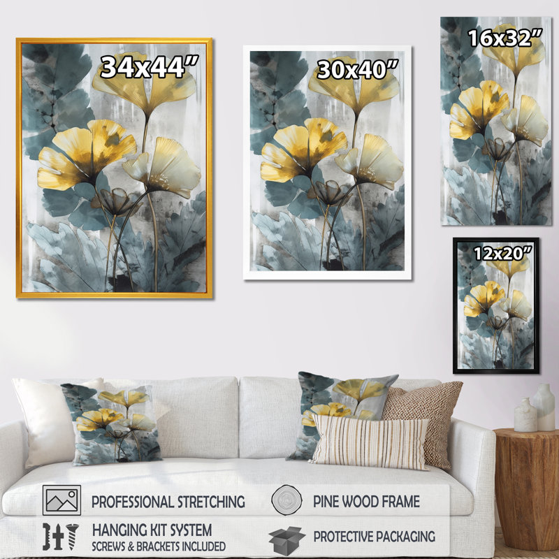 Palmier tropical, œuvre d'art ginkgo II sur toile, H 44 po x l 34 po x P 1,5 po, Encadrement doré