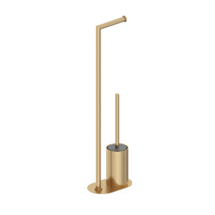 Cosmic Round Metal Made with Gold Finish Free-Standing Toilet Brush and Holder