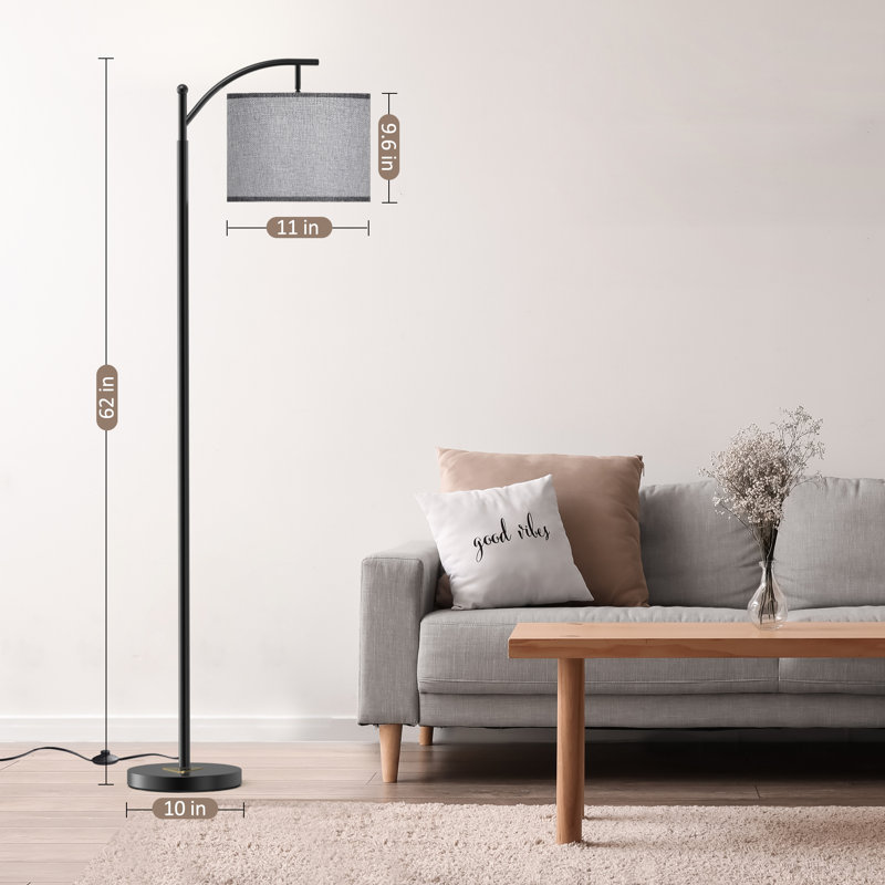 Mykah 61.8'' Arched/Arc Floor Lamp with Remote Control and Bulb Included, Gray