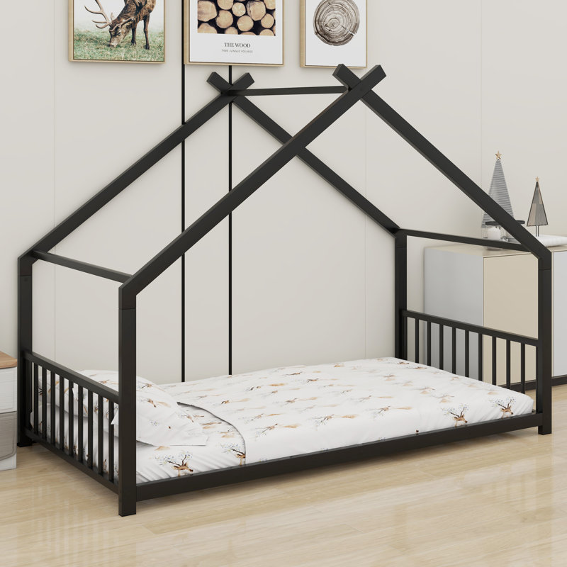 Metal House Bed, Twin, Black
