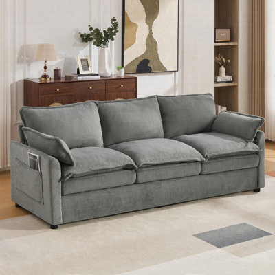 88.2" 3-Seater Upholstered Sofa with Double Cushion & Side Storage Pockets