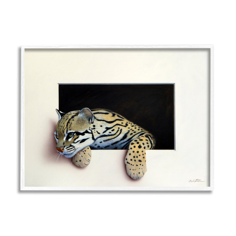 Wildlife Ocelot Resting Paws White Framed Art Print
