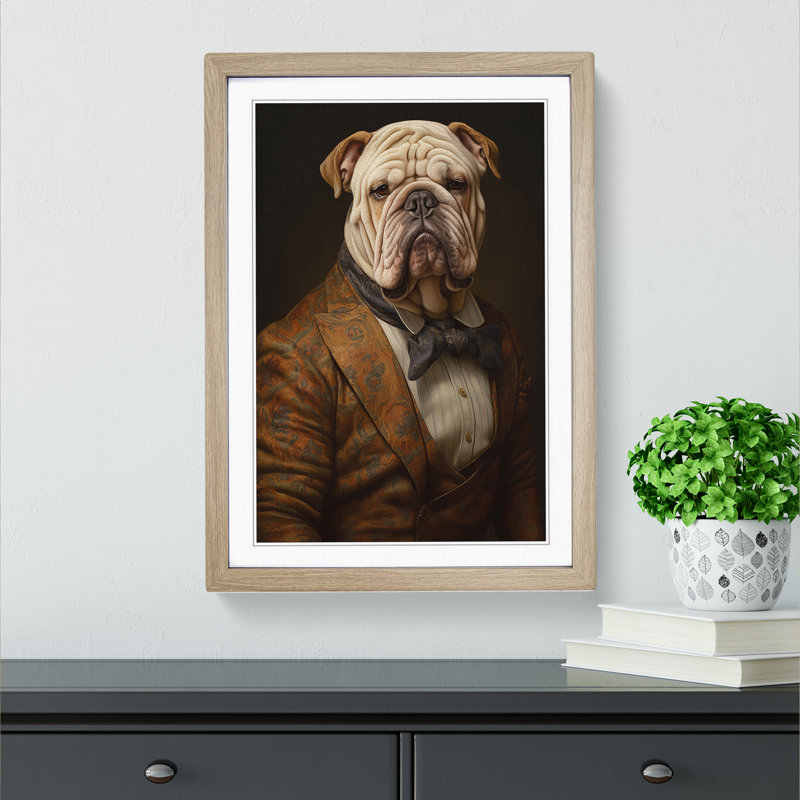 British Bulldog Classicism - Framed Print, 46cm H x 34cm W x 2cm D, Oak Framed