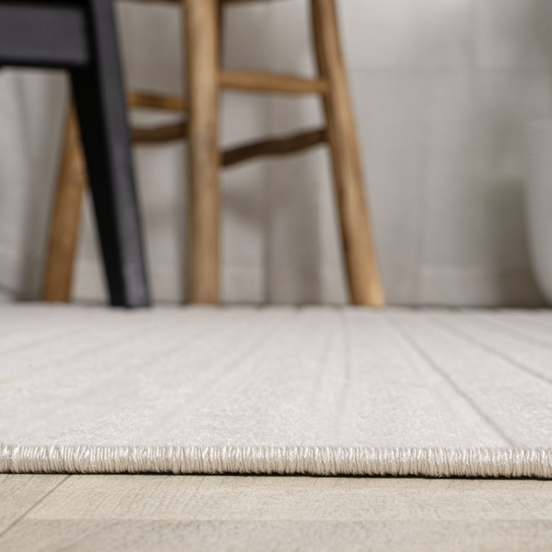 Atricia High-Low Minimalist Scandi Striped Ivory/Cream Indoor/Outdoor Rug, Round 7'