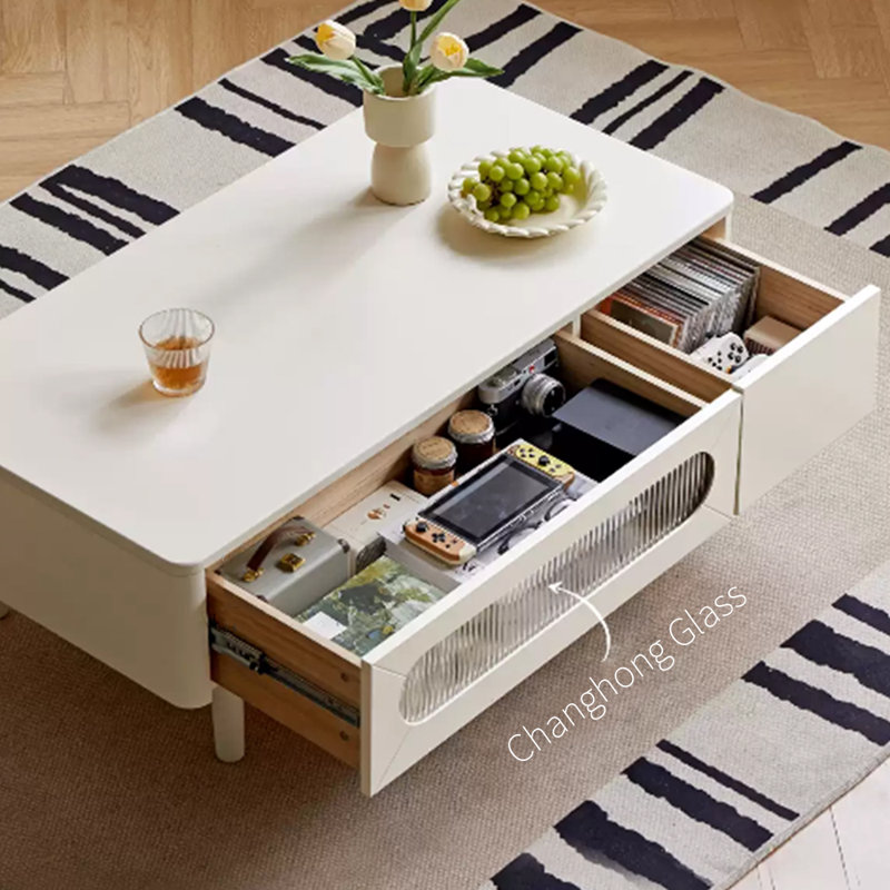 Table basse à porte coulissante en bois massif