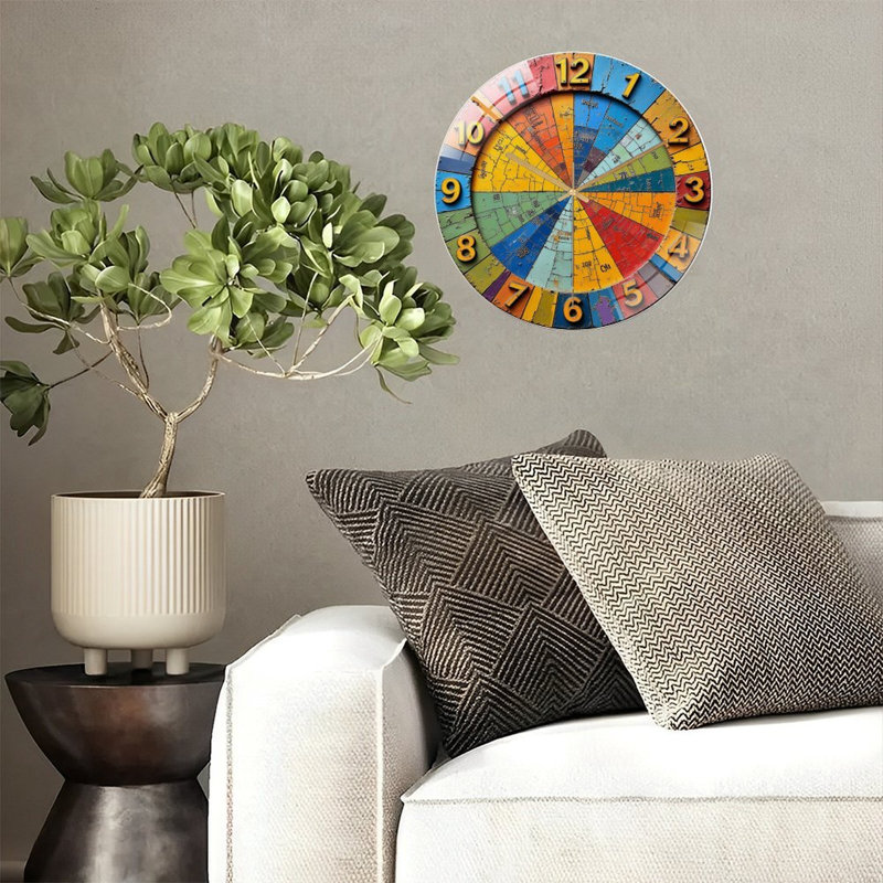 Horloge murale colorée en bois avec chiffres et design unique - horloge murale moderne en verre 12 po