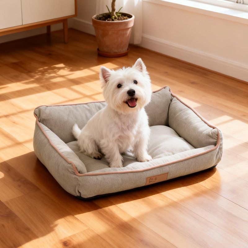 Cotton Pet Bed, Beige, Small (16cm H x 50cm W x 38cm D)