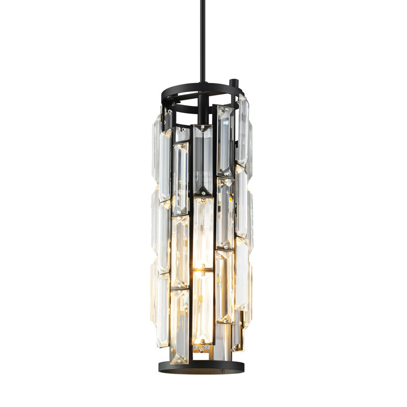 Taveyon Crystal Cylinder Pendant Lights Kitchen Island, Matte Black, 1 Light