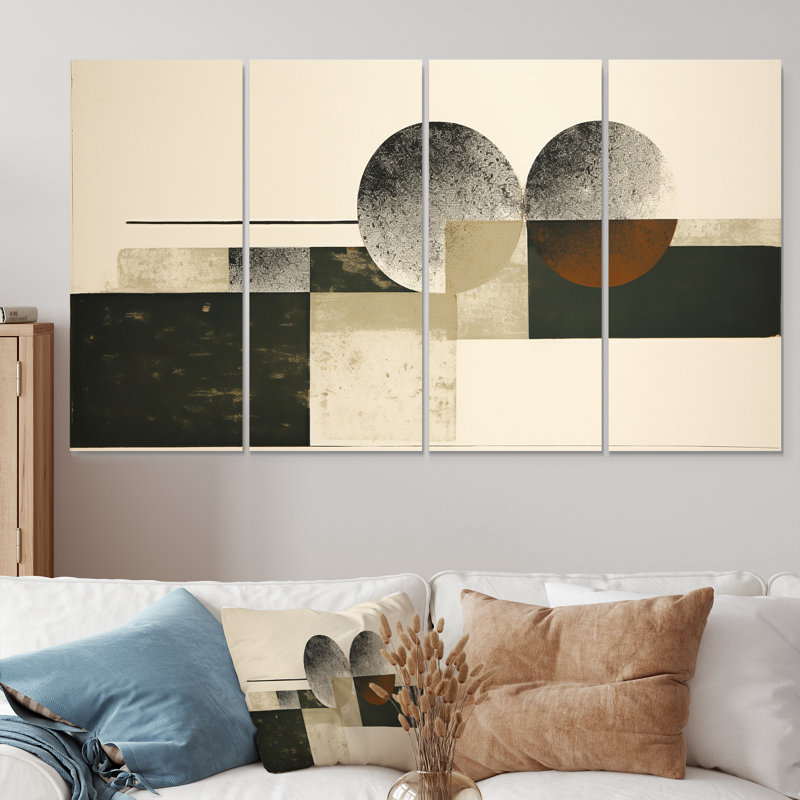Retro Green Moon Phases - Ensemble de 4 décorations murales abstraites, H 28 po x l 48 po