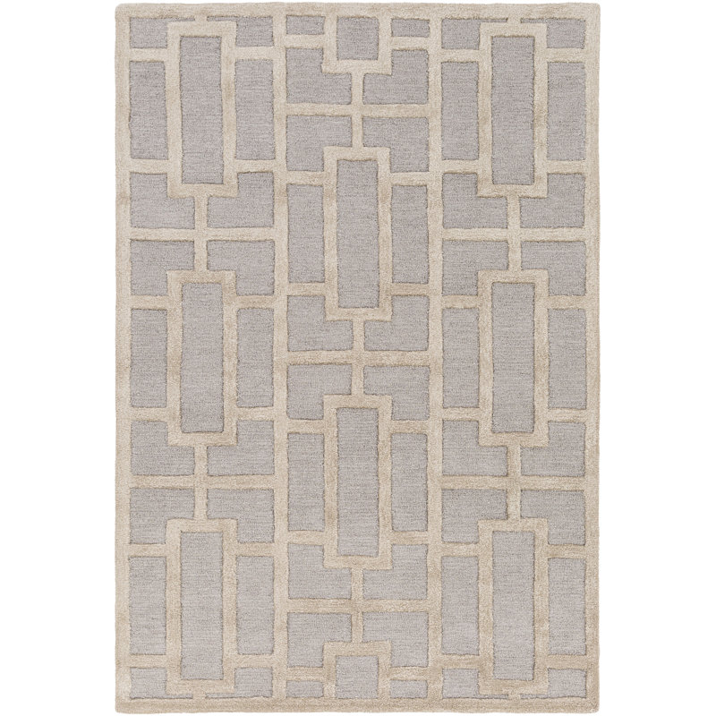 Tapis gris / beige en laine touffeté à la main Perpetua, Rectangle 6 pi x 9 pi