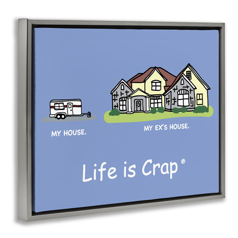 Drôle «My House Floater», art mural sur toile par LIC, Cadre flottant gris, H 17 po x l 21 po