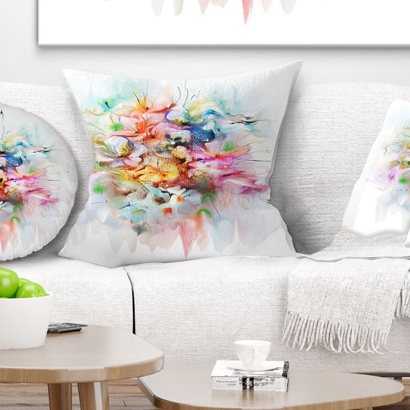 Bouquet de fleurs à l'aquarelle - coussin à imprimé floral, 16 po x 1 po, Orange, Coussin décoratif