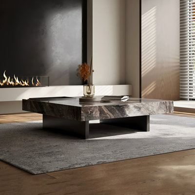Modern Luxury Marble Coffee Table with Thick Stone Top & Sturdy Metal Legs – 47.24" Rectangle Low Table for Living Room
