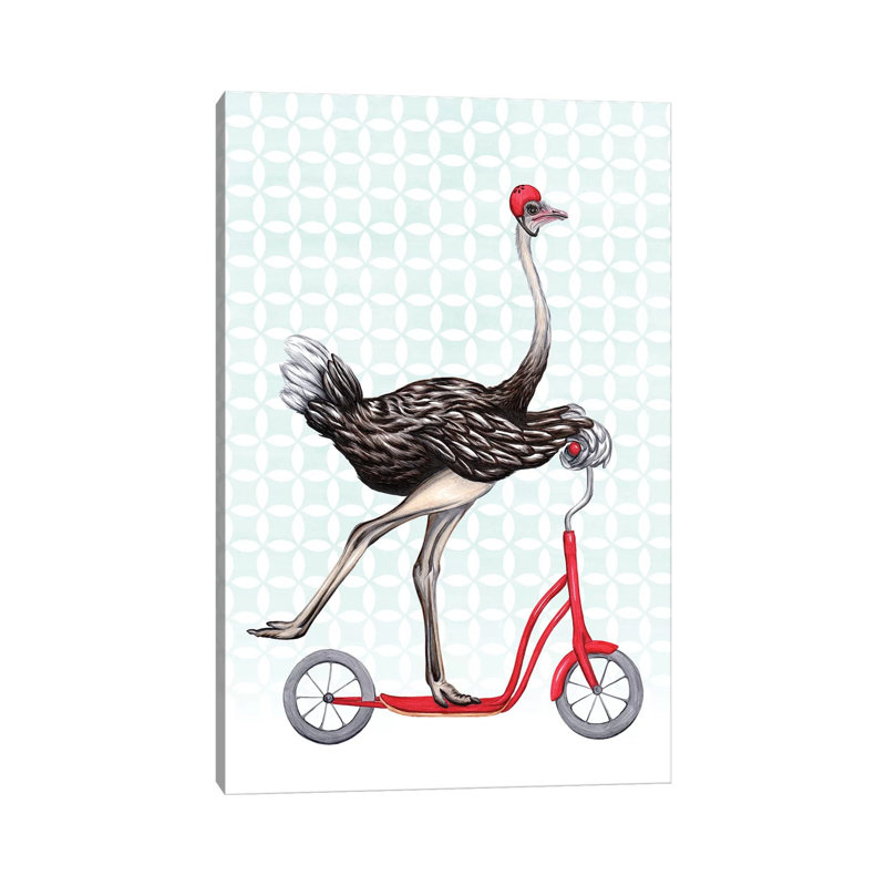 Ostrich On Bike by Amélie Legault - Wrapped Canvas Gallery-Wrapped Canvas Giclée, 66.04 cm H x 45.72 cm W x 3.175 cm D