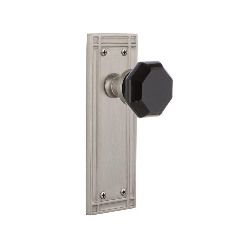 Plaque de mission avec bouton de porte Waldorf noir, 2 3/8 po, Nickel satiné