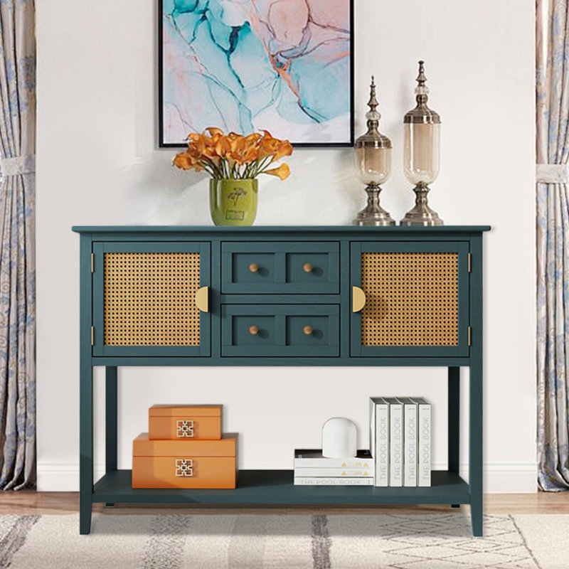 Rattan Entryway Table Console Table With Drawers, Accent Sofa Table Entryway Table
