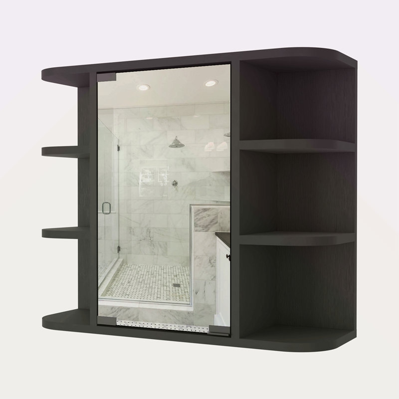 Pharmacie à 6 tablettes avec miroir, Noir