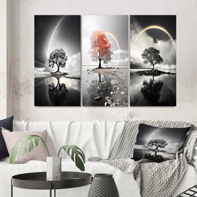 " Rainbow Grayscale Arc Over Tree " 3 - Pieces