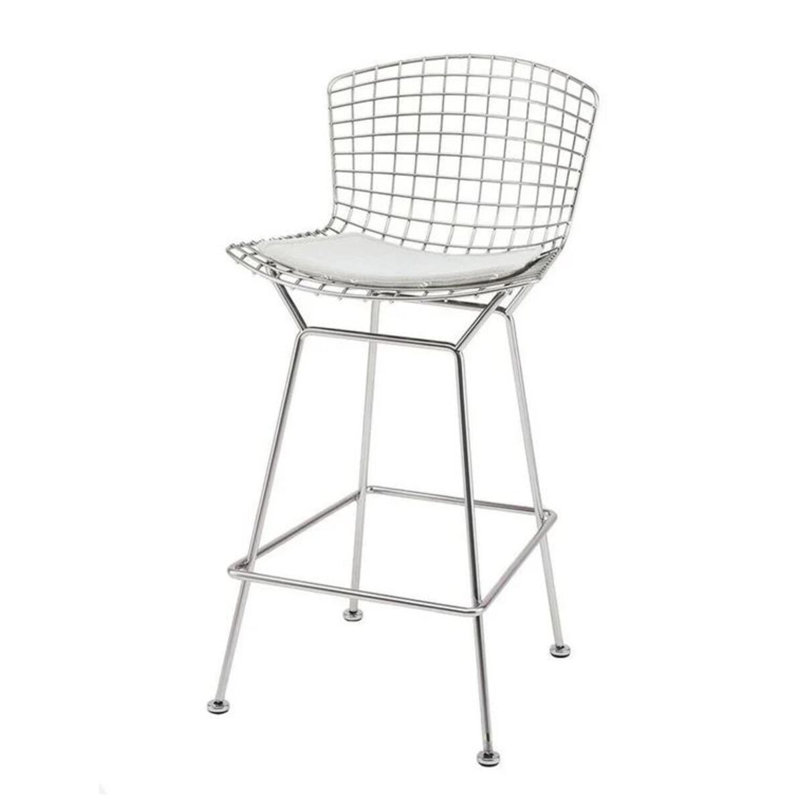 Tabouret en métal Tokio, Siège blanc / structure chromée