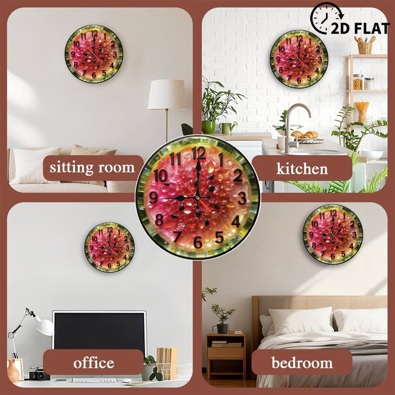 Watermelon Clock With Seeds And Droplets
