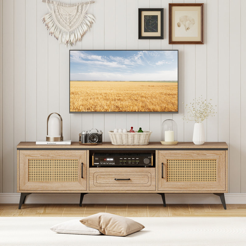 Boho Tv Stand For 65 Inch Tvs Modern Entertainment Center With Drawer 2 Storage