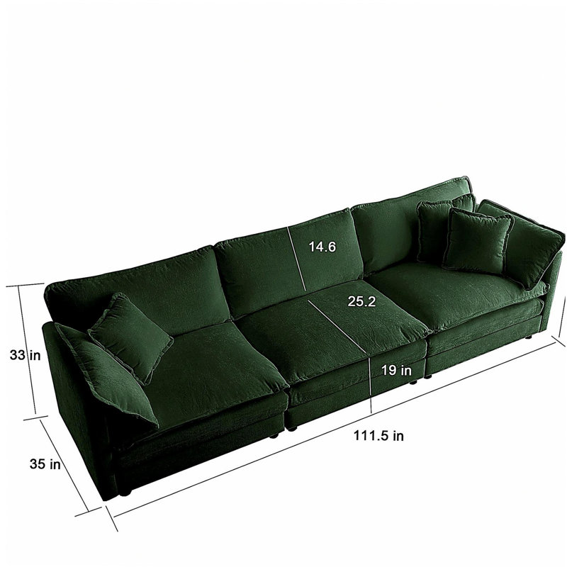 Canapé modulaire surdimensionné en L avec repose-pieds réversible en chenille verte Free Combination Comfy Upholstery
