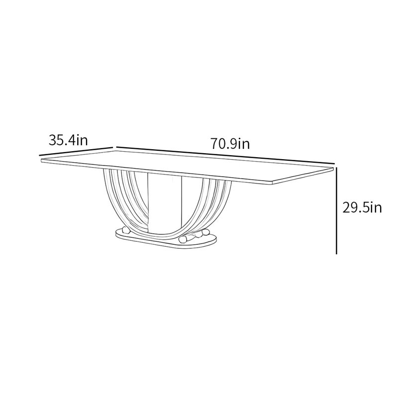 Table de salle à manger moderne en pierre frittée, H 29,5 po x L 70,9 po x l 35,4 po