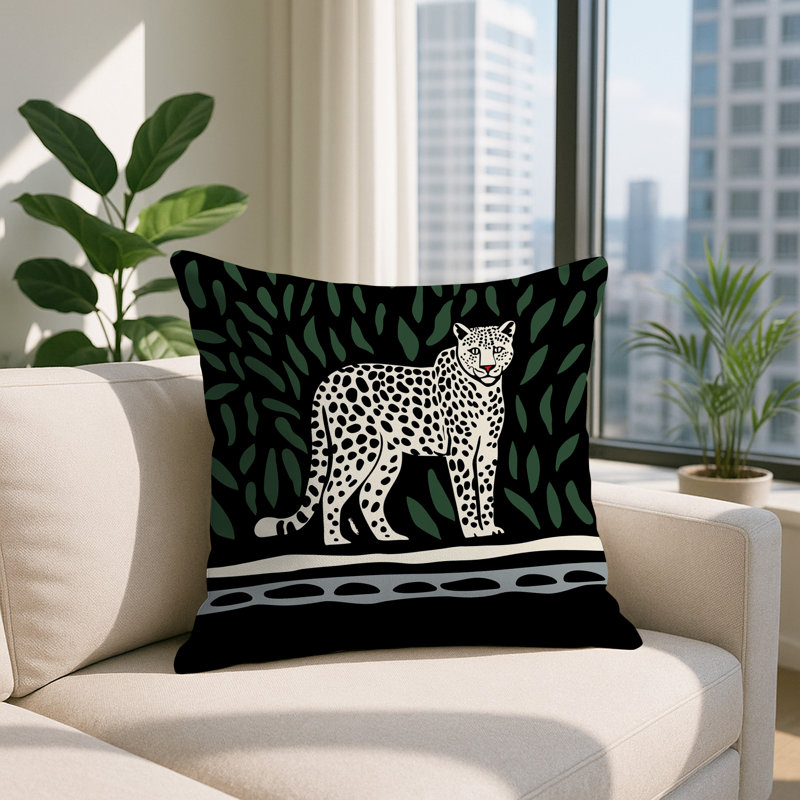 Oreiller carré réversible intérieur / extérieur Hota Leopard, Gris, Carré 20 po